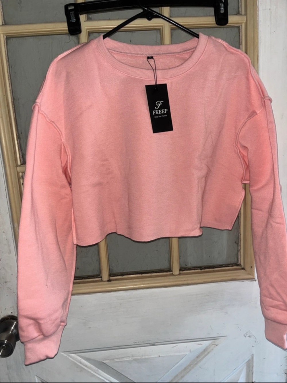 Pink Cropped Crewneck Sweatshirt
